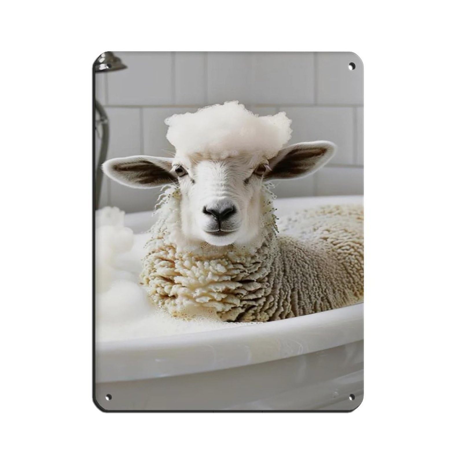 Funny Sheep in Bathtub Art Tin Sign Vintage Metal Pub Club Cafe Bar Home Wall Art Decoration Poster Retro 12x16inch(30x40cm)