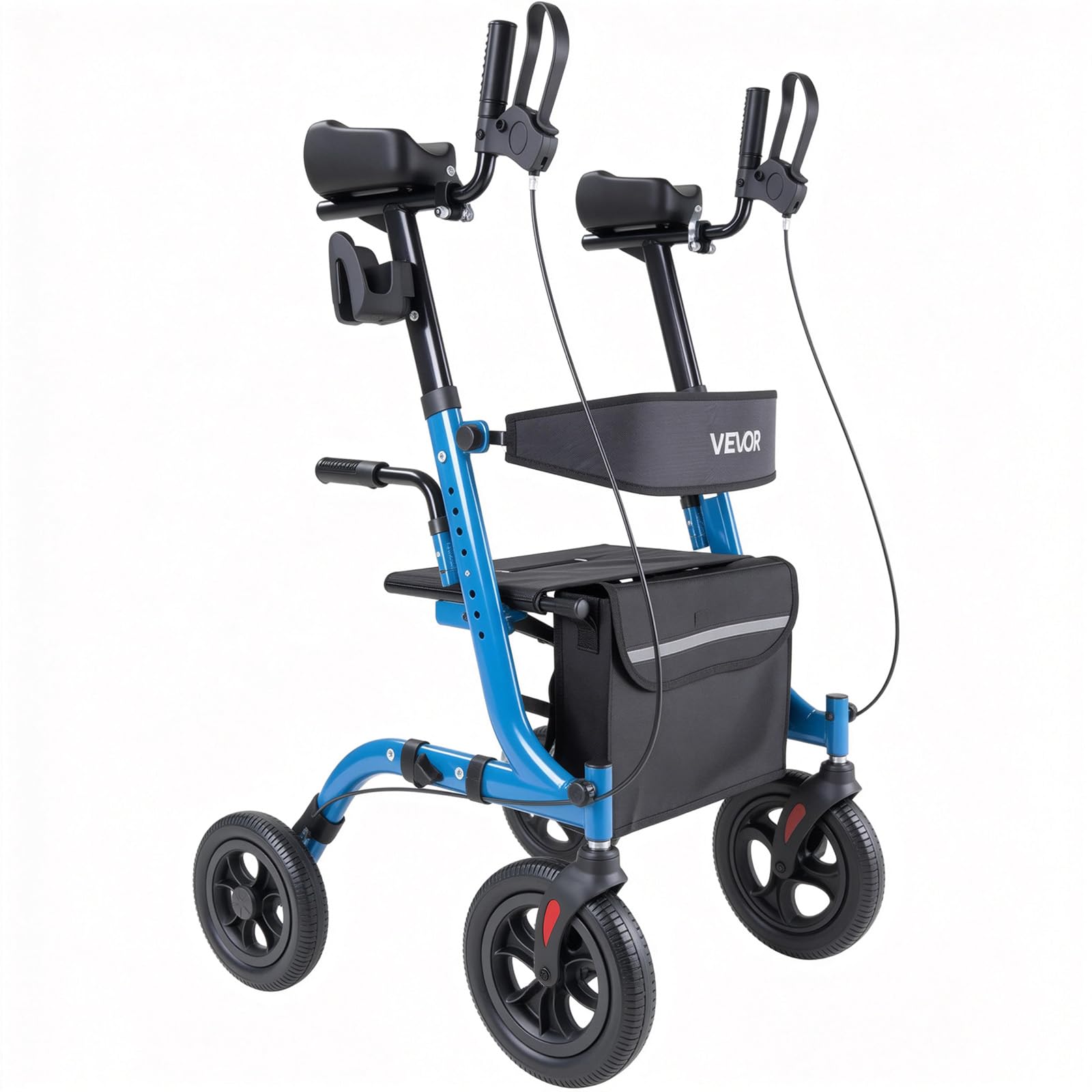 VEVOR Deambulatore con Sedile Supporto Massimo 136 kg per Anziani, Ausilio Pieghevole Leggero in Alluminio con Ruote in PU Maniglia Regolabile Borsa Portaoggetti e Porta Bastone, per Sostegno Disabili