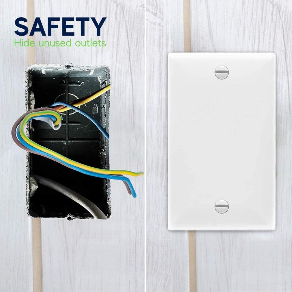 Blank Wall Plate Cover, 1 Gang Faceplate, Thermoplastic/Nylon Outlet Cover, Cover Unused Phone Jacks, Electrical Boxes, Receptacles, Electric Outlets (1 Pack, White)