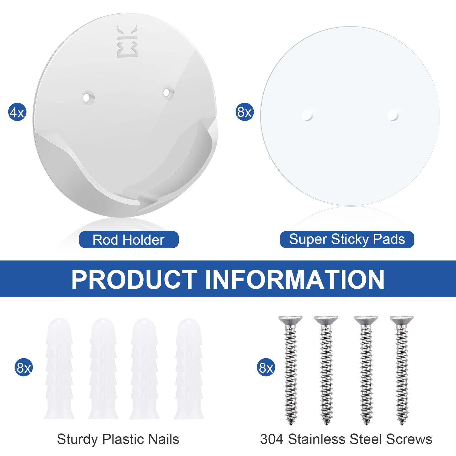 Shower Curtain Rod Holder S - Adhesive No-Drill Wall Brackets With Strong Tape & Screws Tension Rod Holder