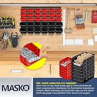 MASKO® Stapelboxen + Wandregal 32-teiliges Set Box Sichtlagerkästen Schüttenregal Steckregal, Hängeregal, Sortimentskasten, Kleinteilemagazin, Werkstatt-Regal, Schwarz/Rot – Ansicht 5