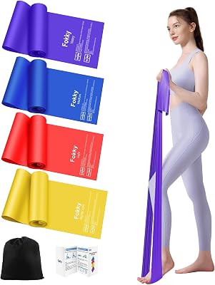 Fokky Elastici Fitness [Set di 4], 1.8M Elastico Fitness con 4 Livelli di Resistenza, Elastici Palestra con Borsa per il Trasporto, Bande Elastiche Fitness per Pilates Yoga Fitness Crossfit