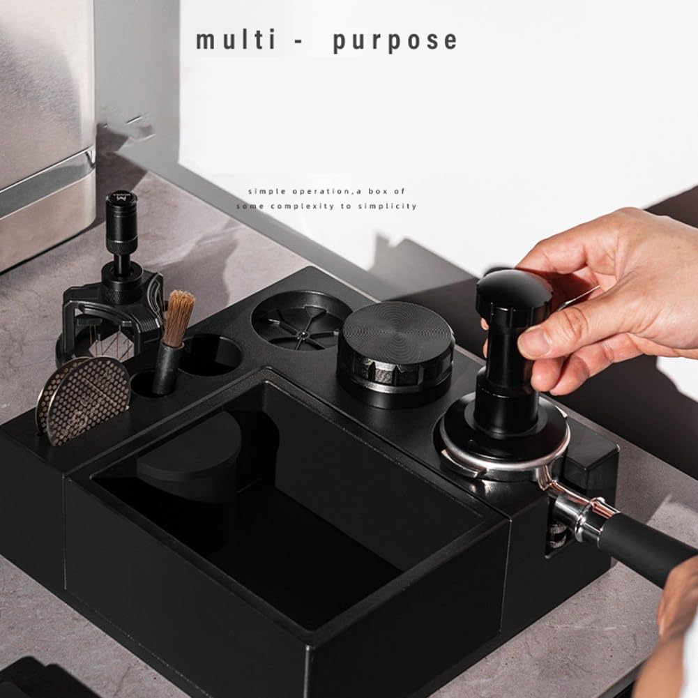 Pudełko do espresso z kartonami na 51, 58 mm, tamper i talerz, biały, idealny dla baristów, miłośników kawy i miłośników domowego warzenia piwa
