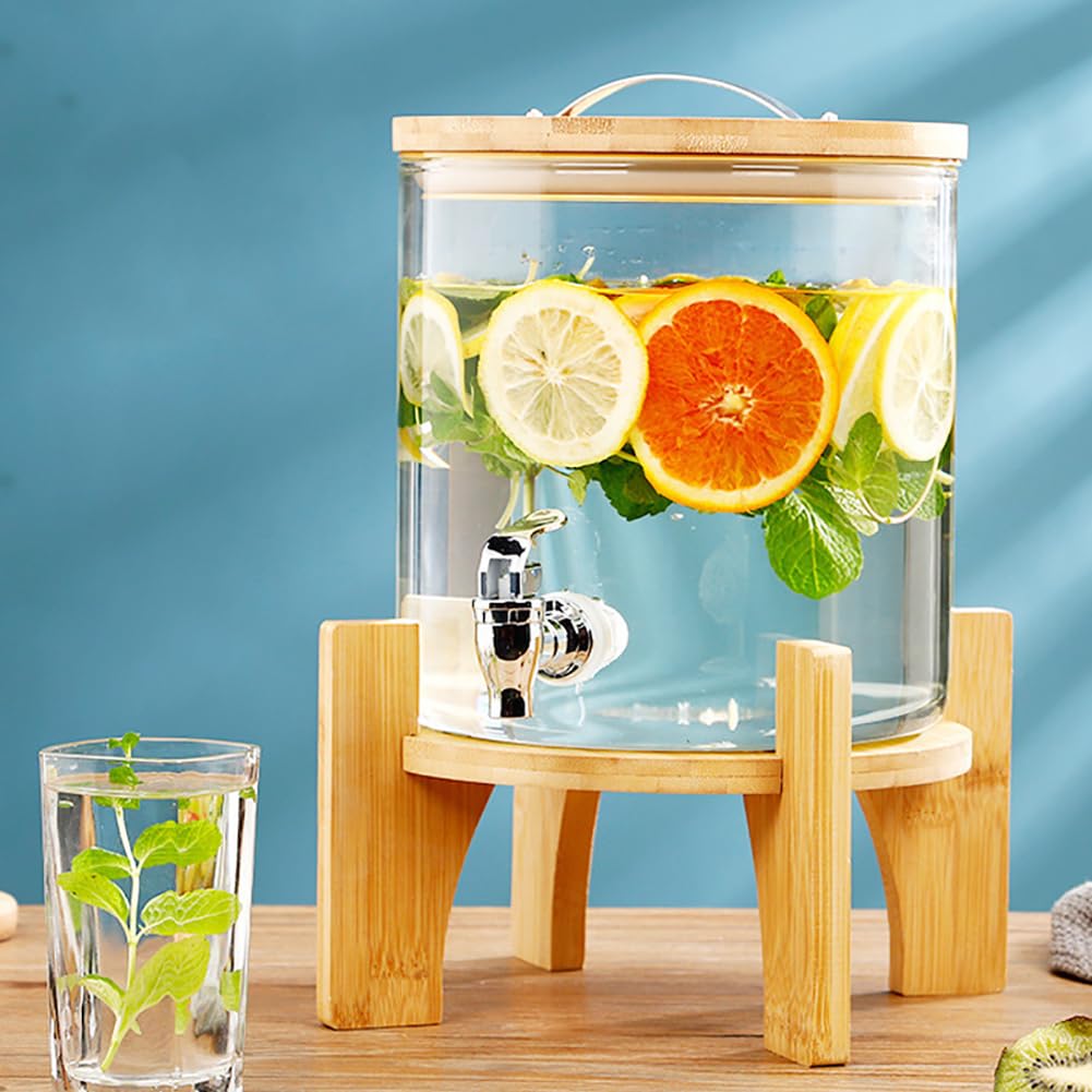 BTZHY Drink Dispenser, 1.5L/2.5L/5L/7.5L/10L Drink Dispenser, Glass Jar Beverage Dispenser with ABS Tap, Fridge Water Dispenser with Lid and Stand, Beverage Dispenser for Party Daily (A 5L)