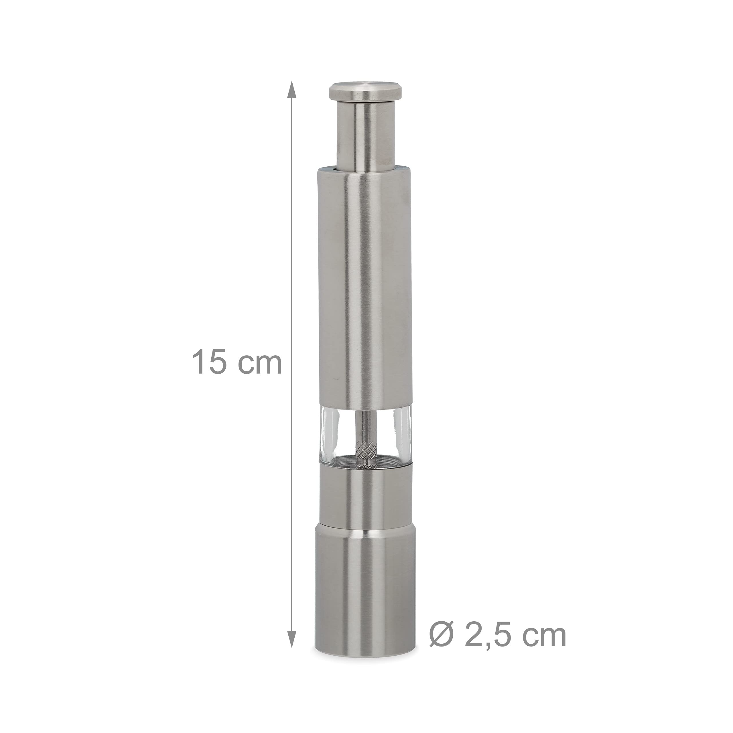 Relaxdays Set 2 macina pepe manuale acciaio inox maneggevole macinino per spezie da viaggio pressione pollice argento