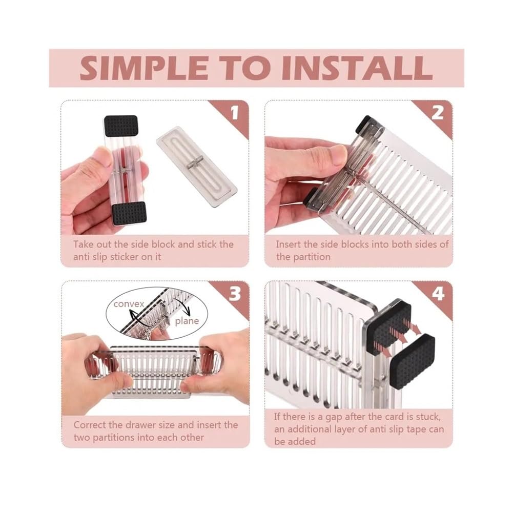 Divisori espandibili per cassetti, 27,4-50,8 cm, regolabili, per utensili da cucina, separatori per cassettiera per vestiti (set da 6)