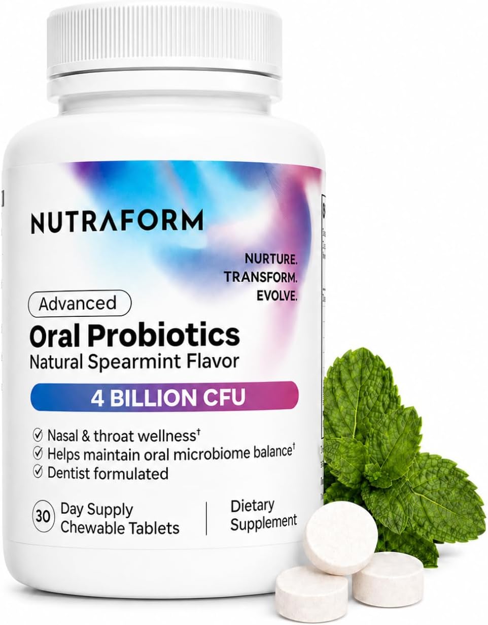 Oral Probiotics for Bad Breath, Dental Probiotics for Teeth & Gums, BLIS K12 & M18 with L. Reuteri Chewable Tablets for Adults, 4 Billion CFU, Dentist Formulated, Spearmint, 30 Count