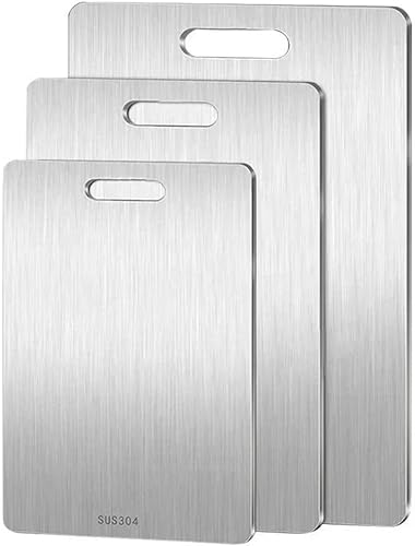 Stainless Steel Cutting Board Stainless Steel Panel and Chopping Board Kitchen Household Thickened Double Sided Cutting Block Kneading Dough(39x28cm)