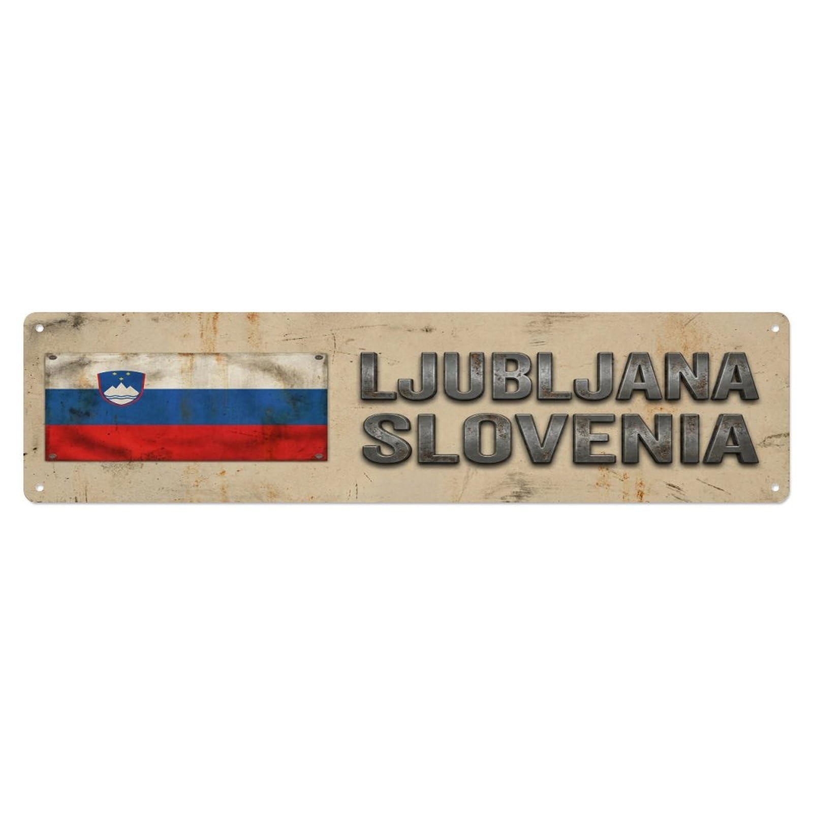 Vintage Ljubljana Slovenia Flag Decor Rustic Travel Metal Tin Sign