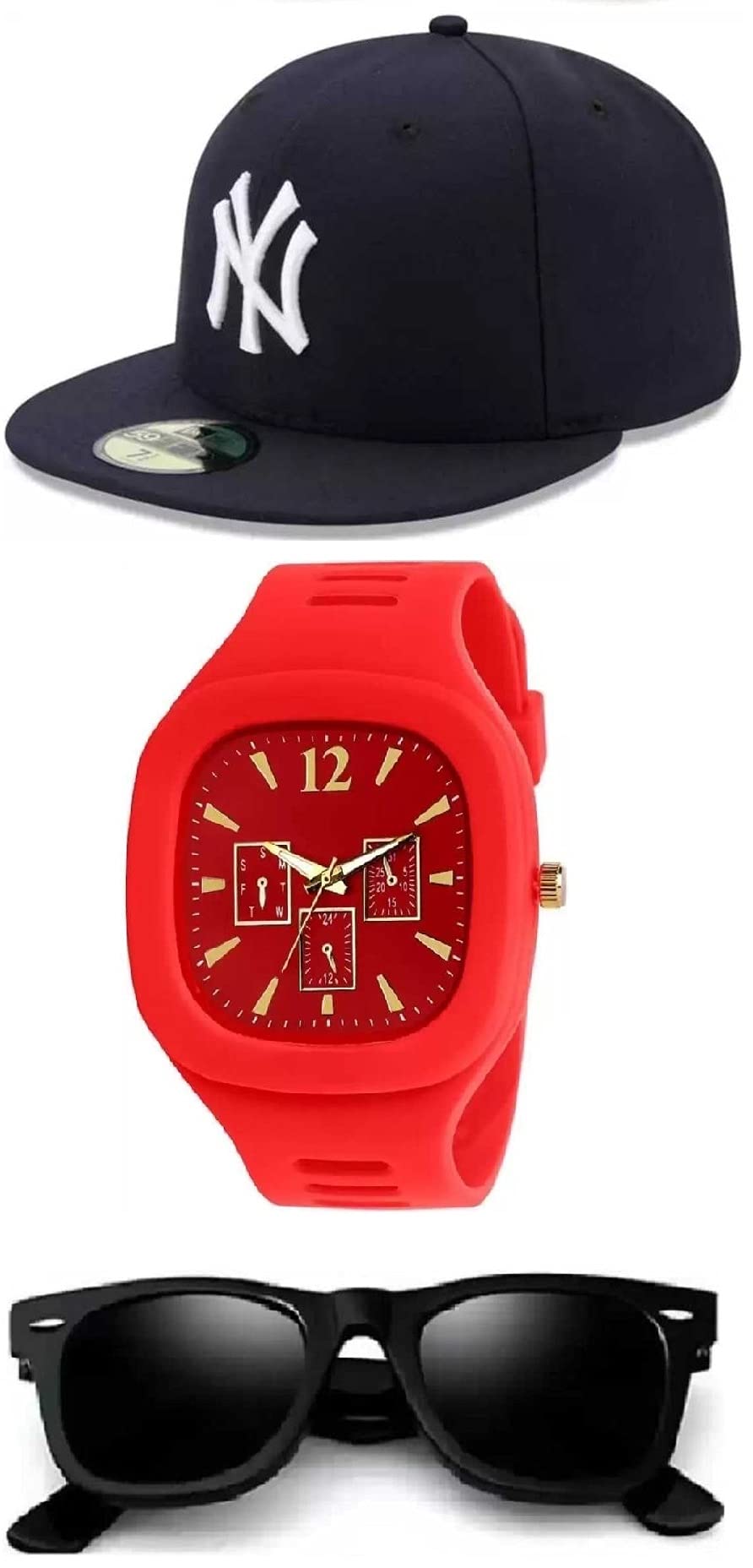 SELLORIA Silicone Brand Ared Dial Awesome Perfect Hiphop Cap Stylish Latest Collection Sunglas Attractive Design Watch Combo Analog Watch - For Boy's