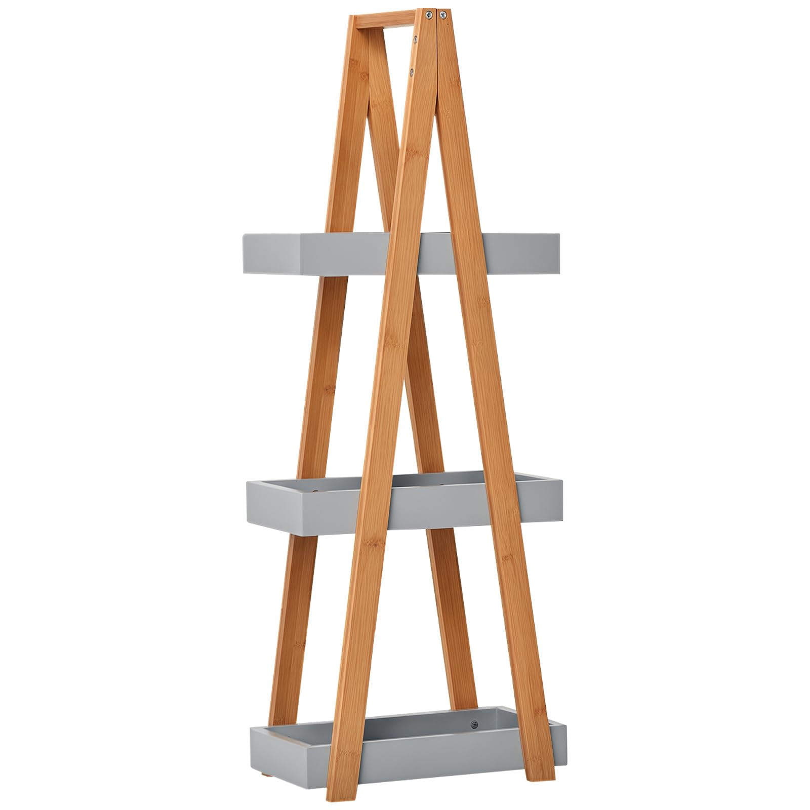 kleankin Estantería de Baño de Bambú con 3 Estantes Estantería de Almacenaje Estantería de Madera en Forma de A 30x18x81 cm Natural y Gris