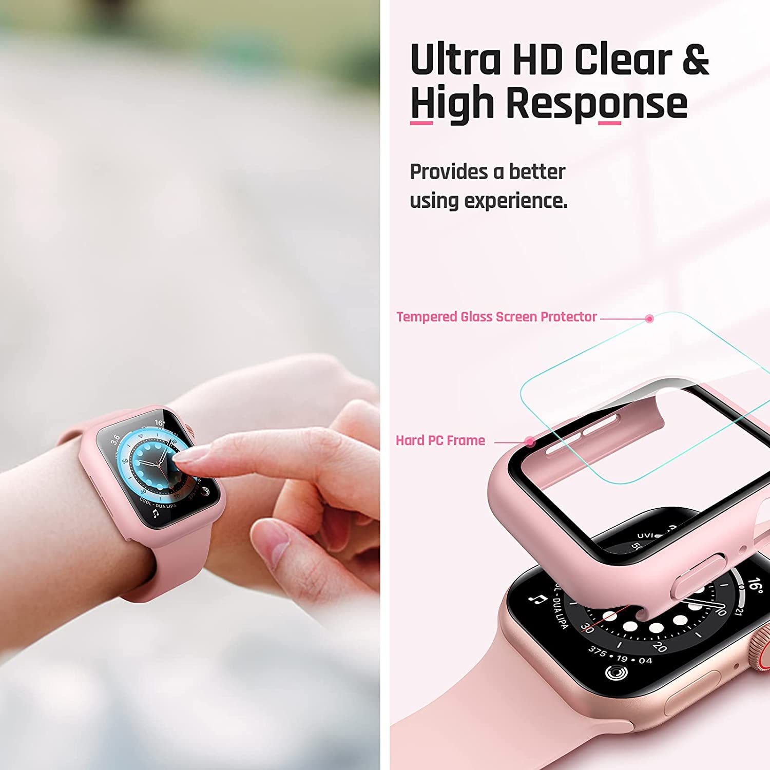 TINSOI Hard PC Case with Tempered Glass Screen Protector Compatible with Apple Watch Series 6 SE Series 5 Series 4 40mm