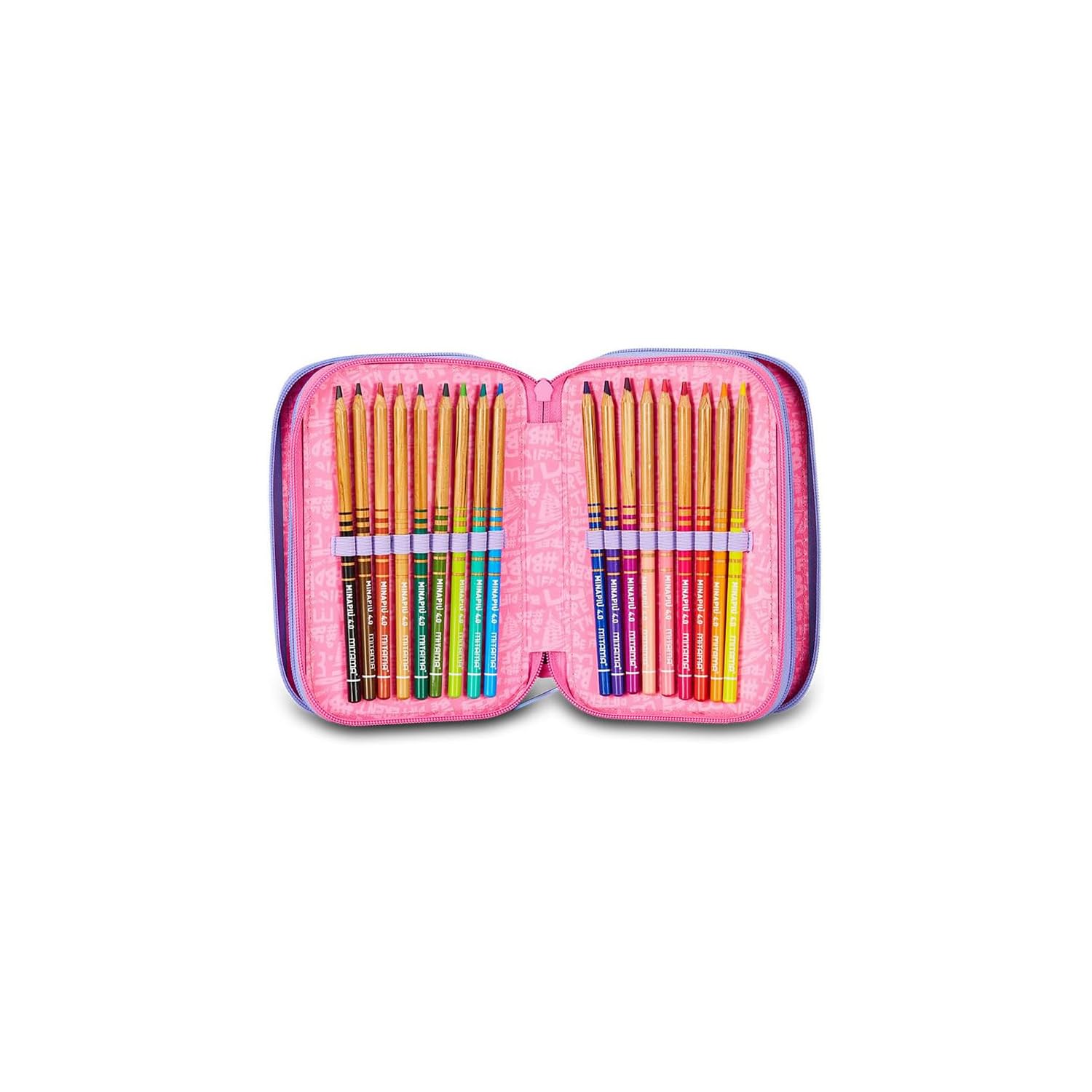Mitama Estuche Escolar con 3 Compartimentos, Triple Tie Music, Contenido 47 Piezas, Completo de lápices, rotuladores, portalápices Escuela Primaria niña, 064522-000, Rosa, Talla única, Estuche con 3