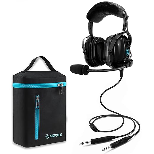 AIRVOICE Aviation Headset for Pilots with Passive Noise Cancellation, PNR Aviation Headset with Comfortable Earpads and Flexible Microphone, General Aviation Headset with Carrying Case Black