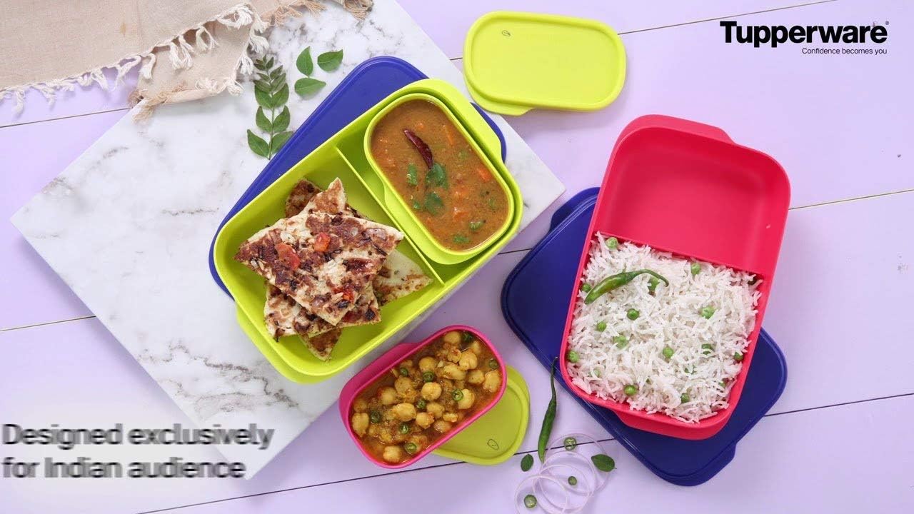 Tupperware Plastic Lunch Box, 10-inch, Multicolour (Set of 2) - 500 ml Medium Size Tiffin Box