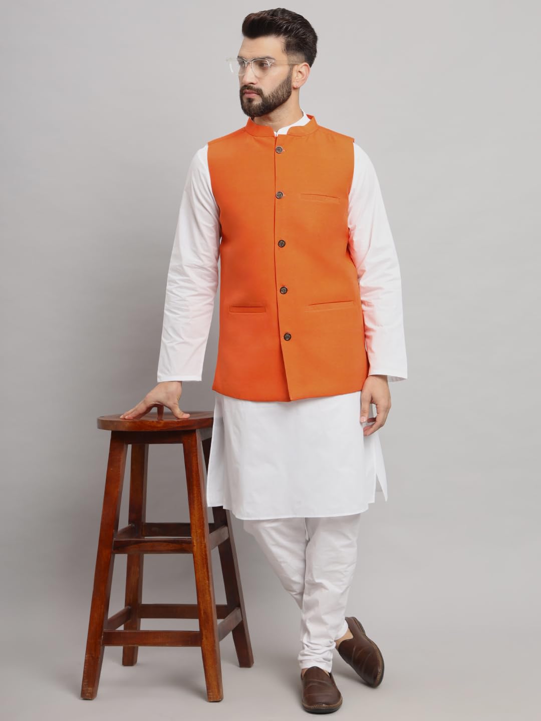 LATEST CHIKAN Men's Traditional Cotton Solid Nehru Jacket/Waistcoat -SADRI-DB-O-38 - Image 2 thumbnail