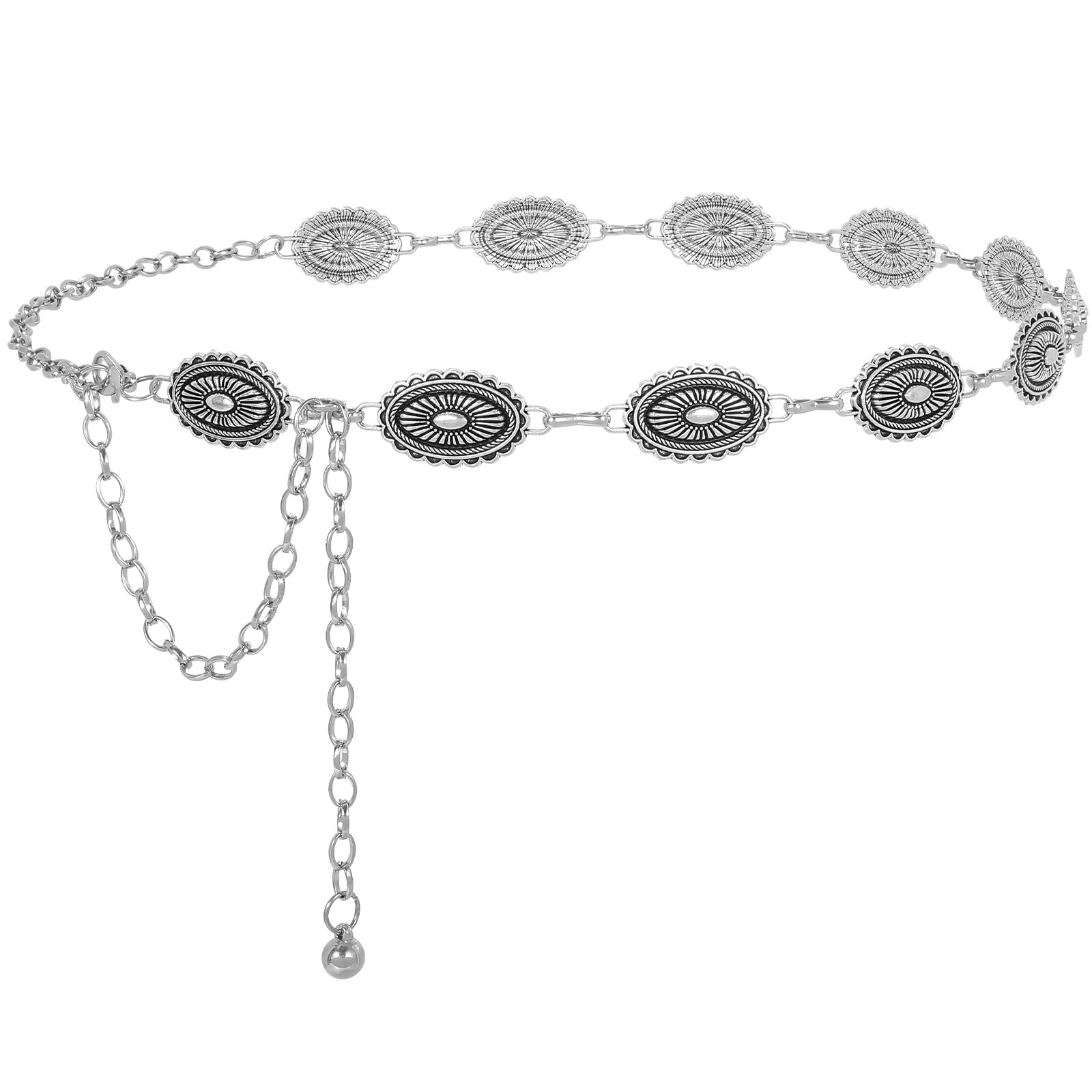 LALATCH Chain Belt Concho Belts for Women, Silver Chain Belts for Women Western Waist Chain Belt for Dresses Jeans