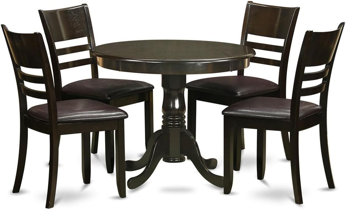 East West Furniture ANLY5-CAP-LC 5 Piece Kitchen Set Includes a Round Room Table with Pedestal and 4 Faux Leather Upholstered Dining Chairs, 36x36 Inch, Cappuccino