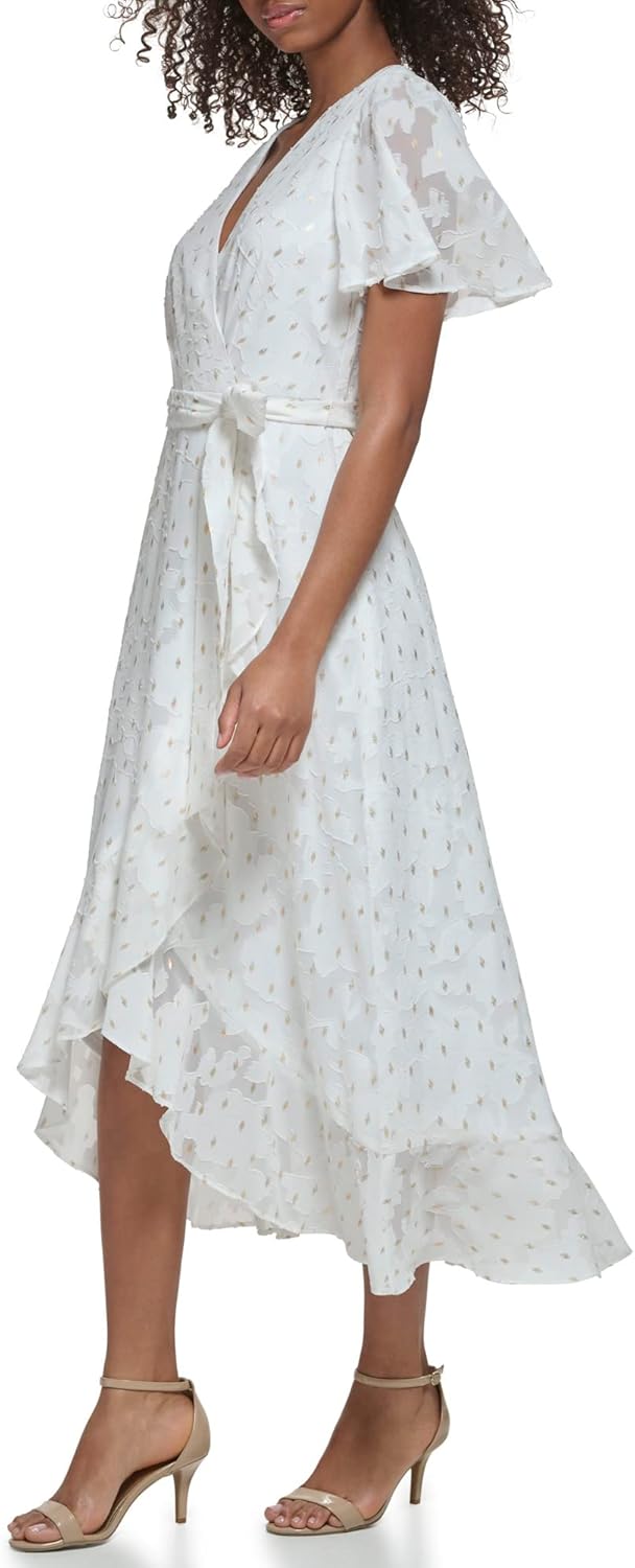 Jessica Howard Womens Wrap Chiffon Midi Dress – Short Sleeve Clip Dot Print - Image 2