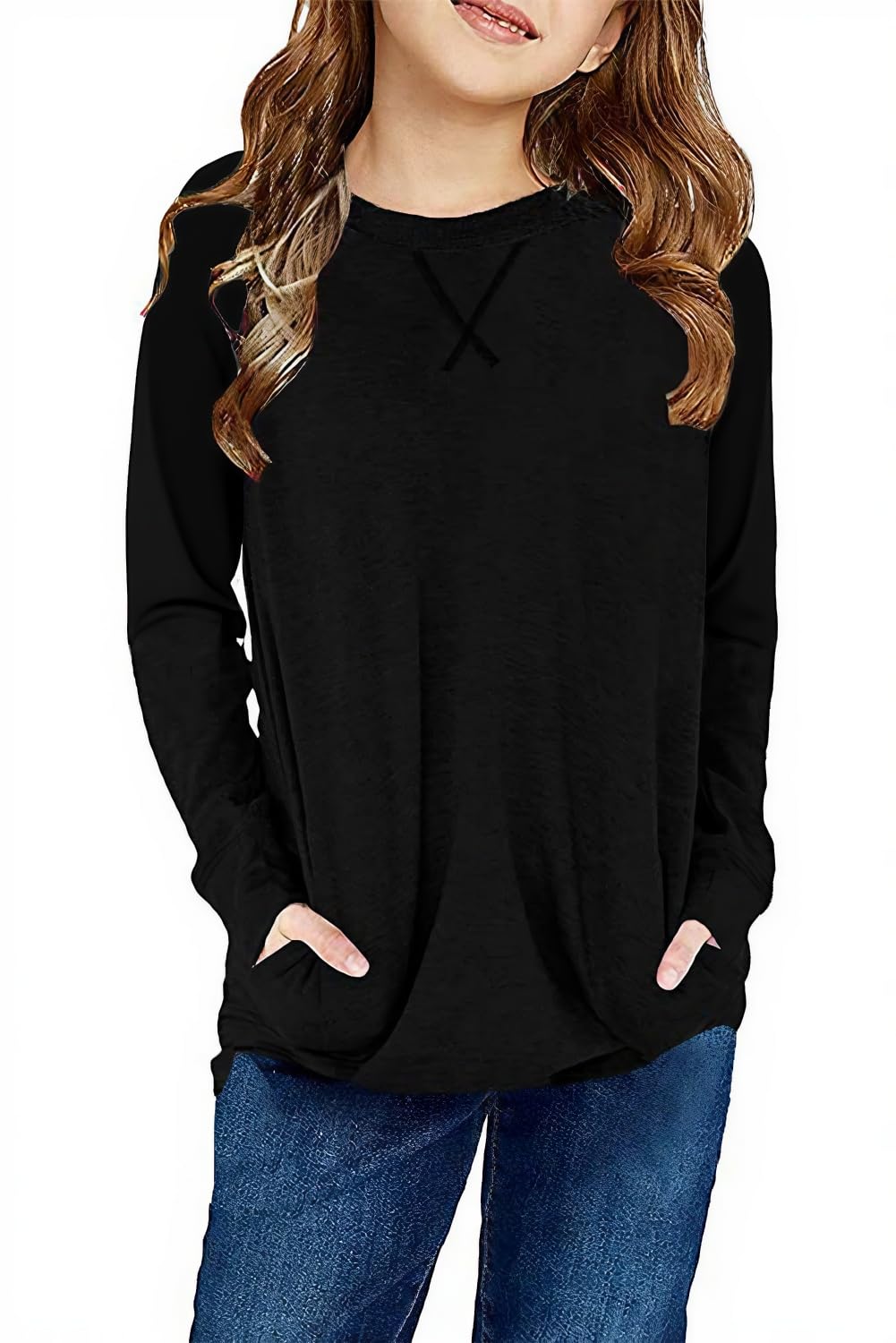 SELINK Girl's Casual Big Kids Long Sleeve Striped Color Block Tees Pockets
