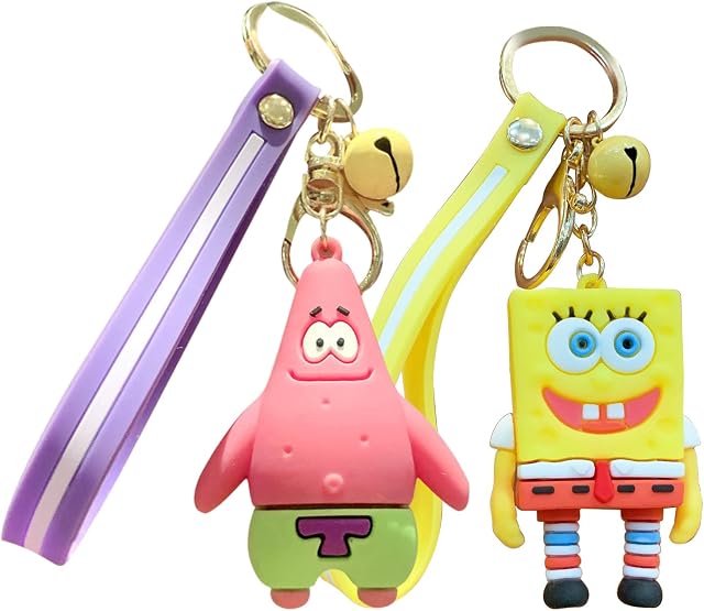 HANEL 2 pcs Sponge - Bob Keychain wopin- Action Figure Keyring Cute Cartoon Figure Pendant Model Dolls Kids Gift Toy Cute Bag Pendant Gift for Kids