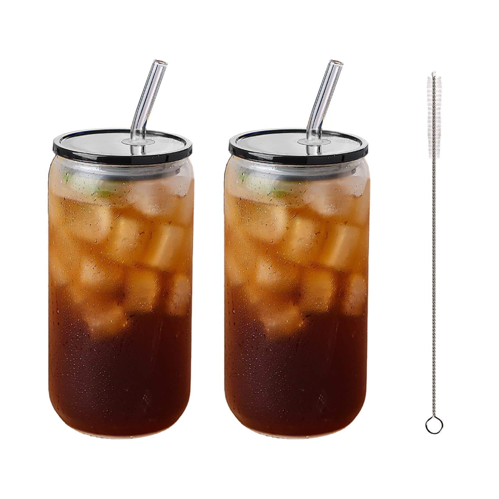 WEELOO Iced Coffee Cup, Drinking Glasses with Lid & Clear Glass Straw