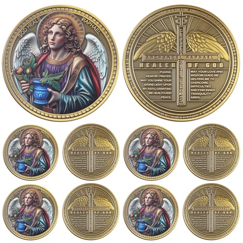 Aurelema 10 Pcs Archangel Raphael Coins Christian Religious Coin Bulk
