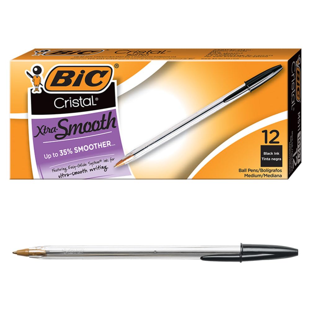 Cristal Xtra lisse bâton Stylo à bille, encre noire, Medium, Douzaine, vendu par 12 chaque
