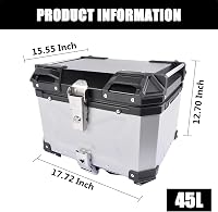 Bisenya 45L Alumínium Motorkerékpár Topcase Ezüst Vízálló Sisak Tárolóval - 45L, Silver 3