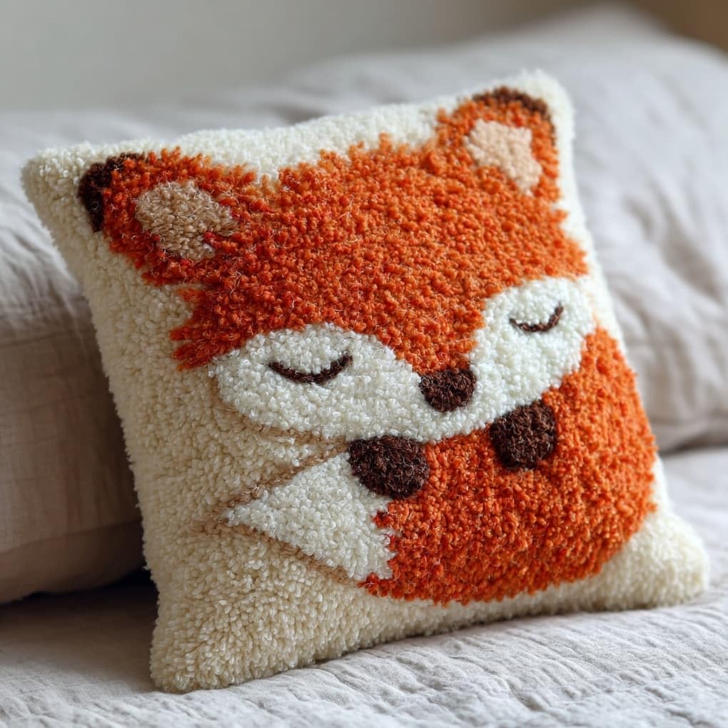 WallustrioaW Latch Hook Kit Cushion,Sleeping Fox