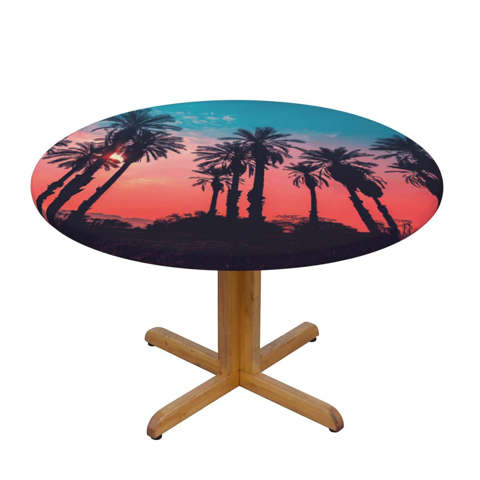 Palm Tree Sunset Print Round Tablecloth Waterproof Table Cover Wipe Clean Washable Table Protector For Dining Room