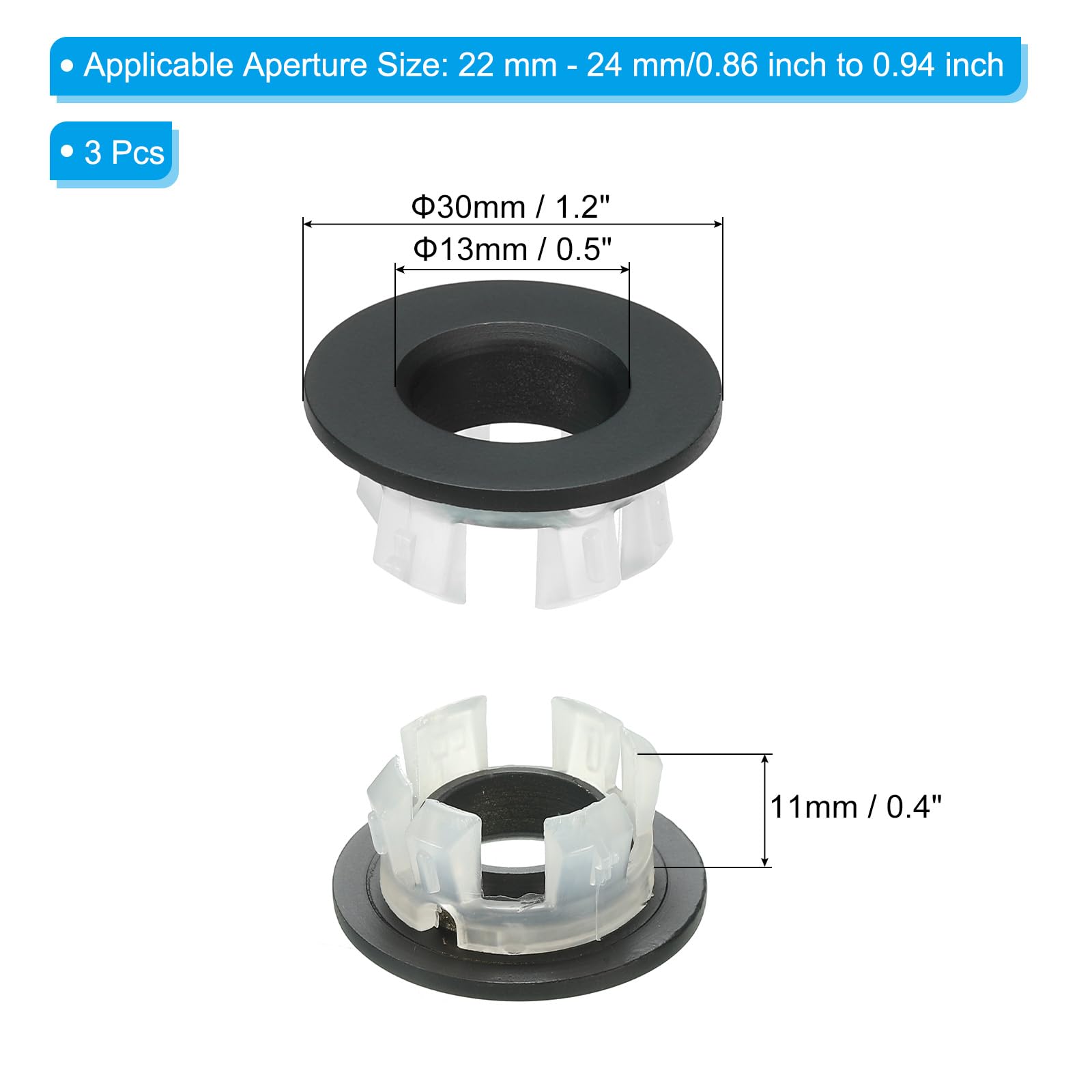 PATIKIL Sink Overflow Ring, 3Pcs Sink Basin Trim Overflow Cover Insert in Hole Round Ring Covers Caps for Kitchen Bathroom Black - Image 2