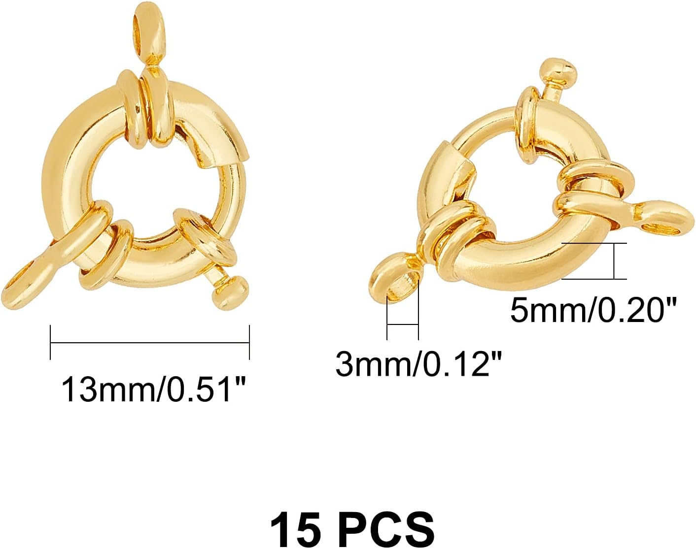 PH PandaHall 15pcs 3mm Rack Plating Metal Spring Ring Clasps Round Clasps and Closures with Closed Jump Rings Golden Springring Trigger Clasp Jewelry Connectors for Necklace Jewelry Ma