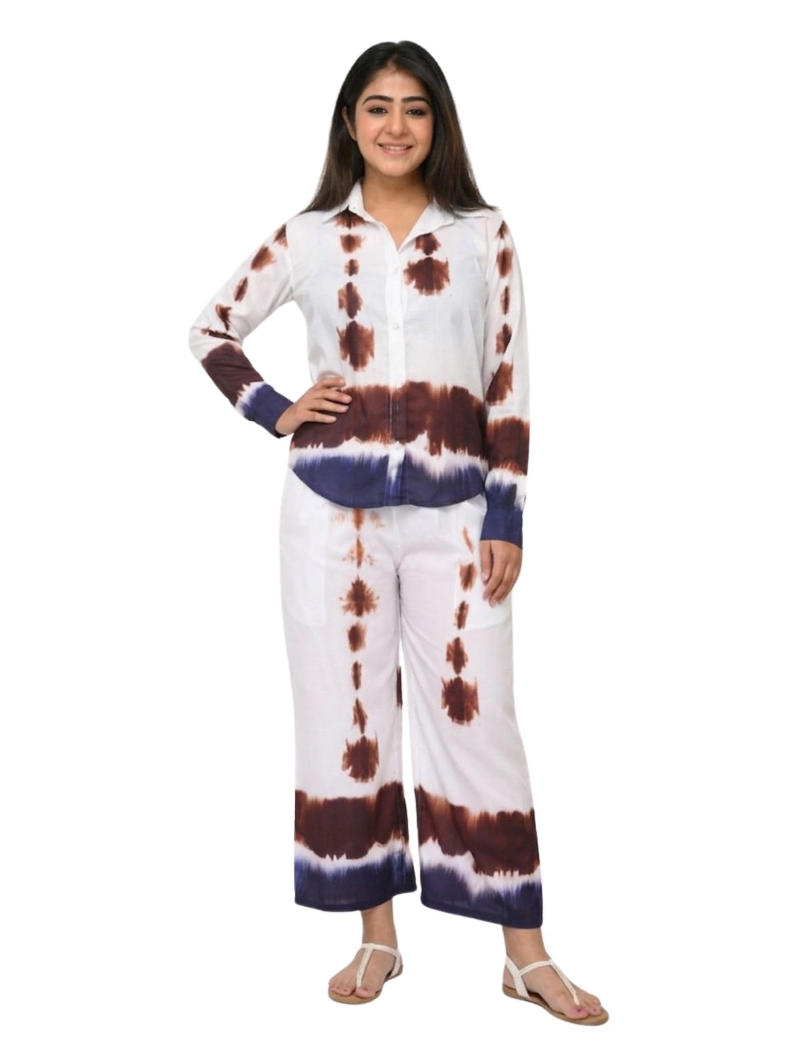 aumkara Women’s Cotton Printed Co-Ord Set | Collared Button-Down Shirt with Full Sleeves & Full Length Trousers | Elastic Waist Pants with Pockets | Comfortable Casual, Travel & Daily Wear Outfit-picture-18