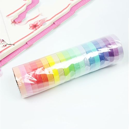 Miniatura 7 de Juego de 20 rollos de cinta adhesiva Washi de 0.295 in, 328 pies, juego de cintas Washi de colores arcoíris pastel de colores delgados y finos,