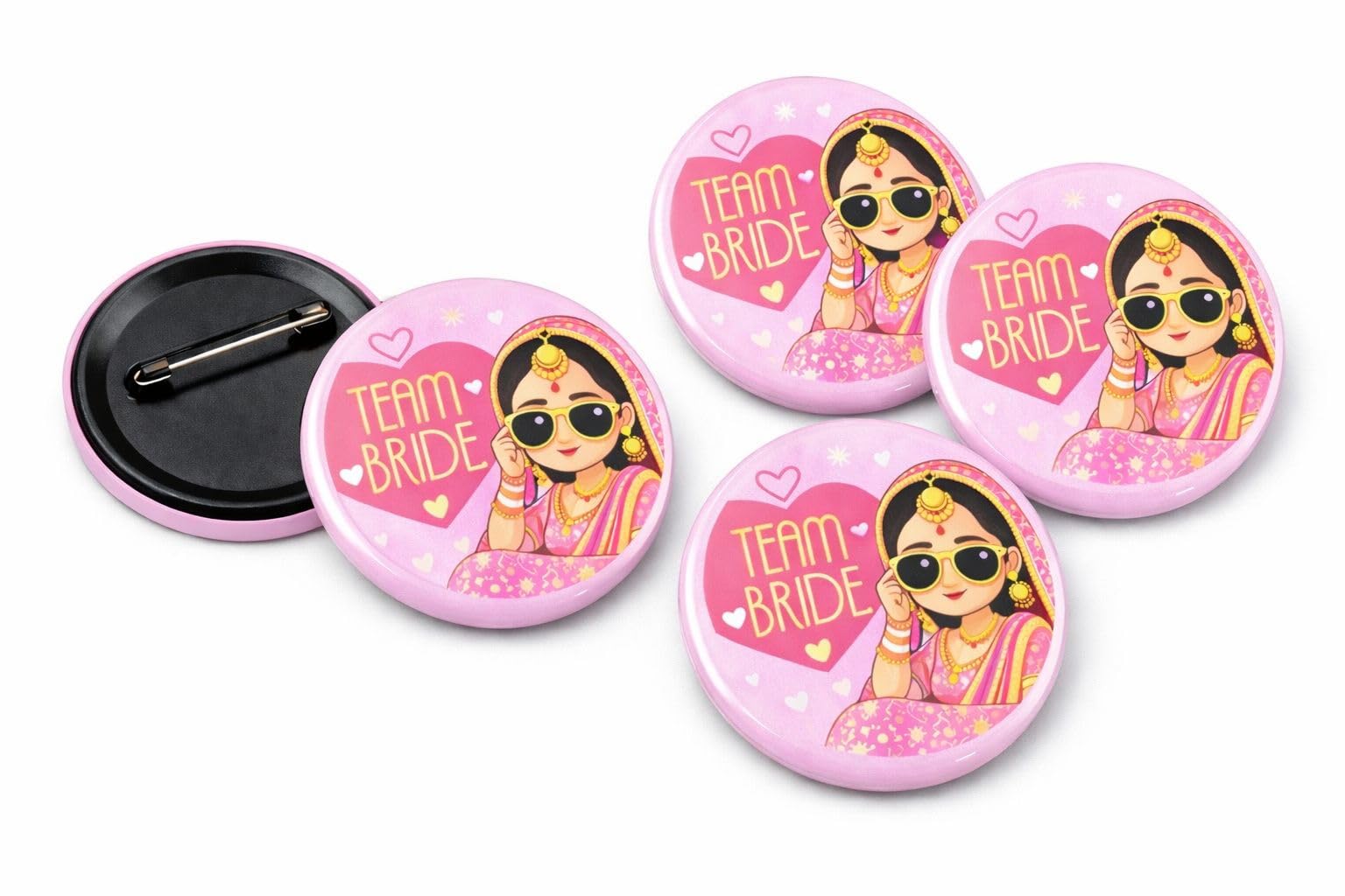 Ladkiwale Team Bride Brooch Badges for Wedding Bride Squad | Set of 15 Laminated Round Badges With Stainless Steel Pin On Backside | Size 2.25x2.25 Inches-image-24