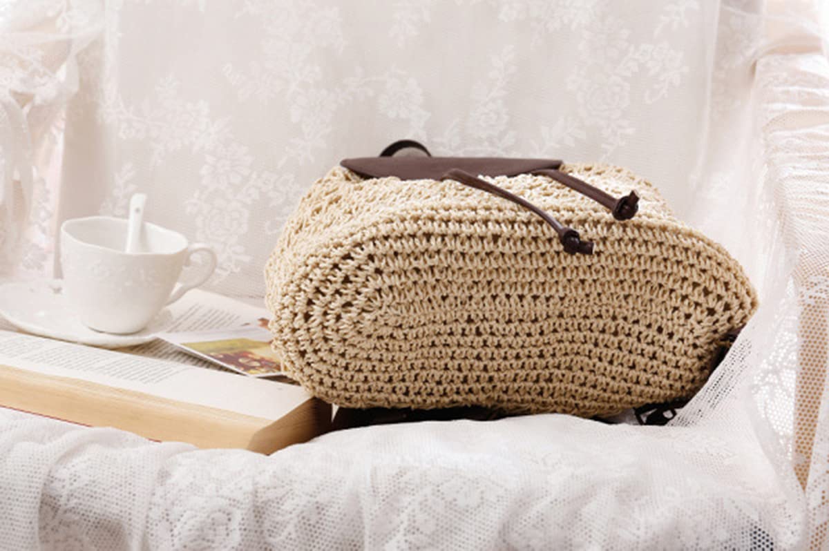 Zaino estivo da donna, in paglia, alla moda, beige, con tracolla intrecciata, da spiaggia
