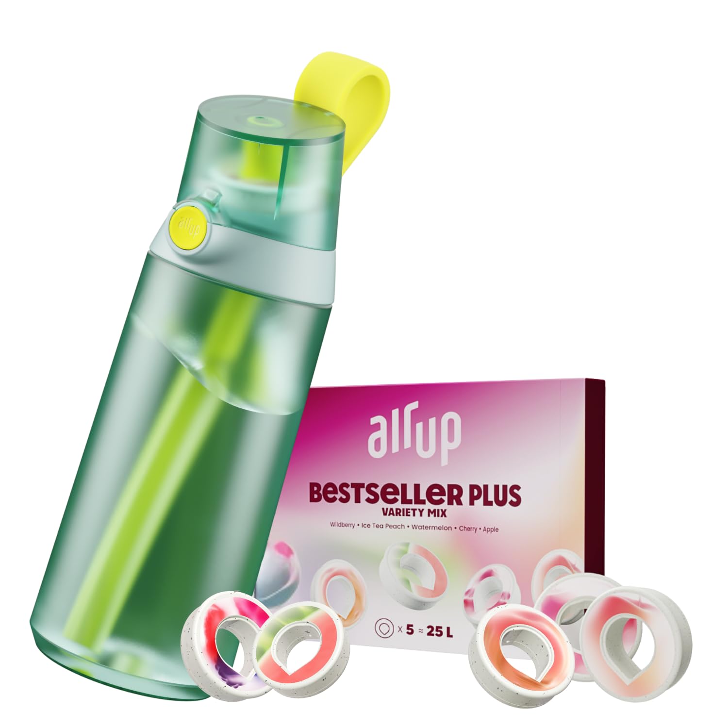 water bottle Click Turtle Green original starter set with pods in 5 flavors | 600ml drinking bottle with sugar-free flavoring | dishwasher-safe, BPA-free