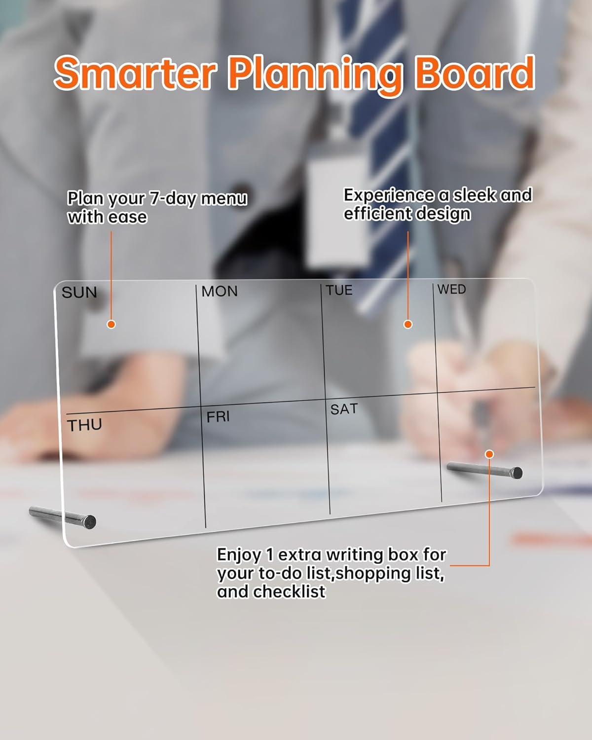True-Ally Acrylic Desktop Weekly Planner, (30 x 15 cm) Clear Whiteboard with Metal Stand, Dry Erase to-Do List Calendar for Office, Home, School, 6 Marker Included (Black) 3