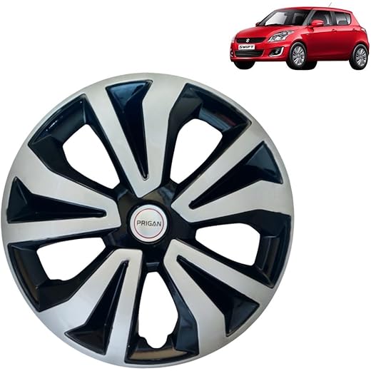 PRIGAN Wheel Cover for Swift (All VARIANTS) 14 Inch Black Silver Wheel Cap (Available in 14 Inch) (Set of 4 Pcs) (Press Fitting) Model- TGO-T1-DC-14