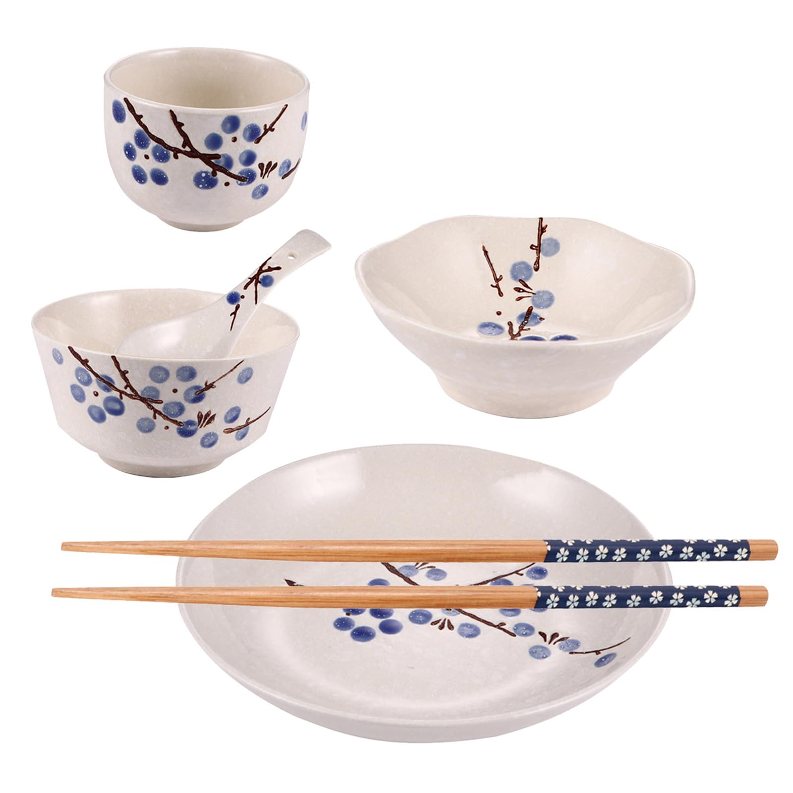 Milisten Service de Table et Bol Japonerie 6 Pièces Personne en Céramique Ensemble Vaisselle Ménagère Sûr Assiette et Baguettes