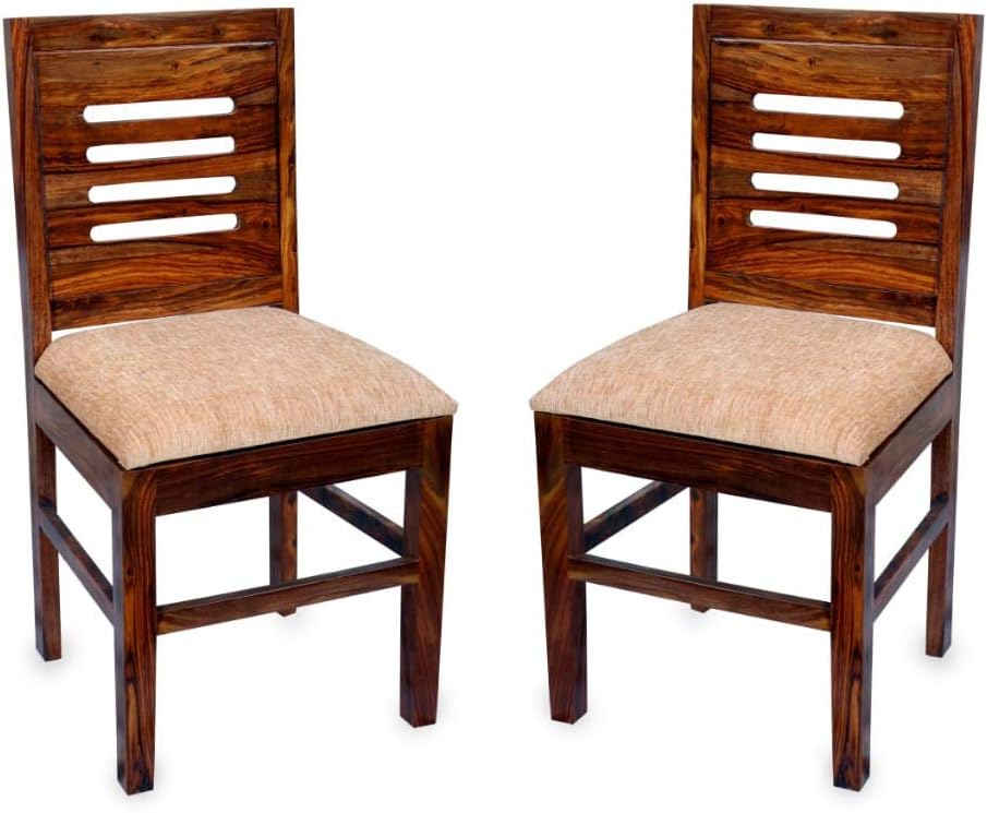 - Shri Karni Handicraft Wooden Dining Chairs Only | Wooden Dinning Chairs With Cushion | Dining Room Furniture | Sheesham Wood, Set Of 2, Natural Brown
