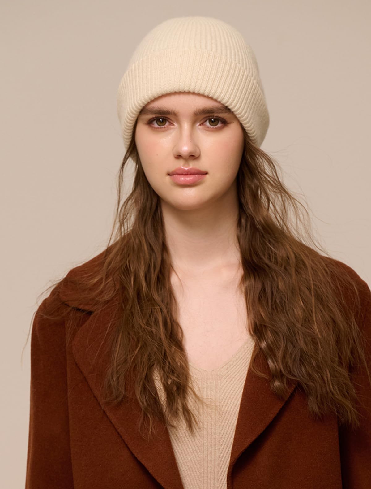 Inverno 100% Lana Cappello Beanie a Maglia per Donna Uomo, Moda Berretto a Cranio Morbida Calda, Casual Berretto con Polsino, Cappello da Sci Snowboard Traspirante, Autunno Inverno Regalo White F
