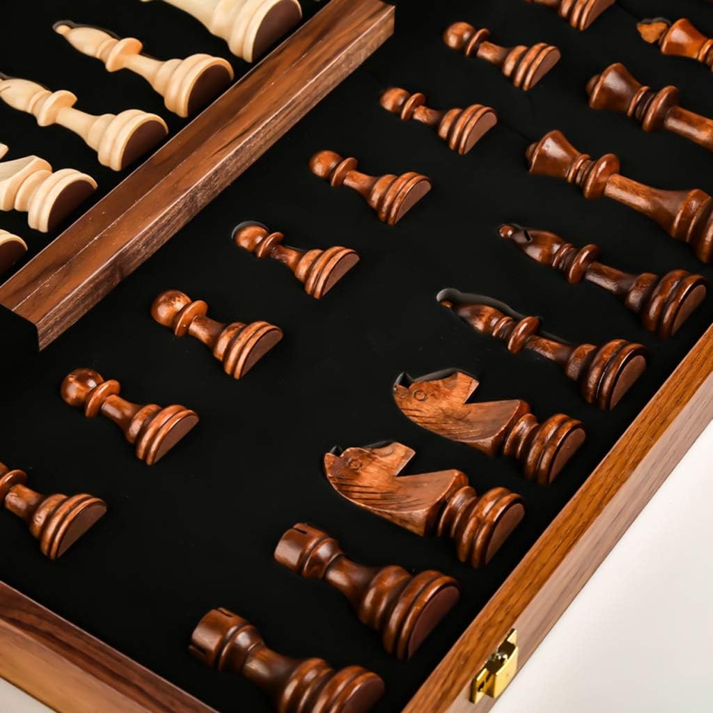 Traditional Games Chess Folding Chess Set Wood Standard Edition Chess with 2 Extra Queens Portable Travel Chess for Kids and Adults