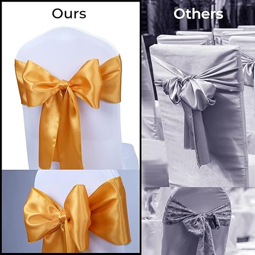 Miniatura 7 de Babenest - 10 lazos para sillas de satén para bodas, banquetes o fiestas de Navidad, baby shower eventos decoración (dorado)