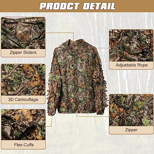 image for DoCred Ghillie Suit for Men, 3D Leafy Camo Hunting Suits Lightweight H