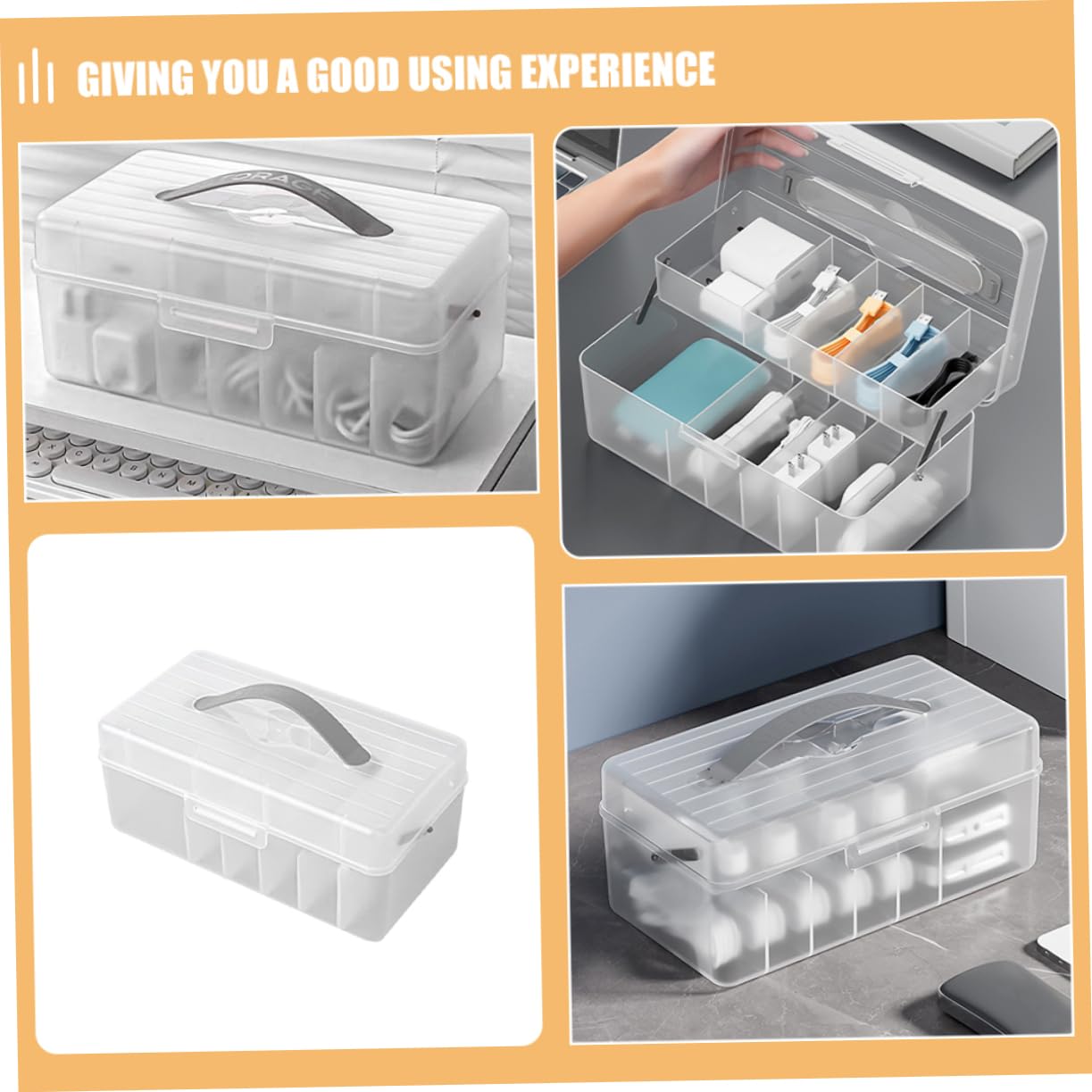 Box Organizer Per Cavi Elettronici Contenitore Multiuso Per Caricatori e Accessori Design Portatile e Trasparente Per Scrivania e Casa Soluzione Per La Gestione Dei Cavi