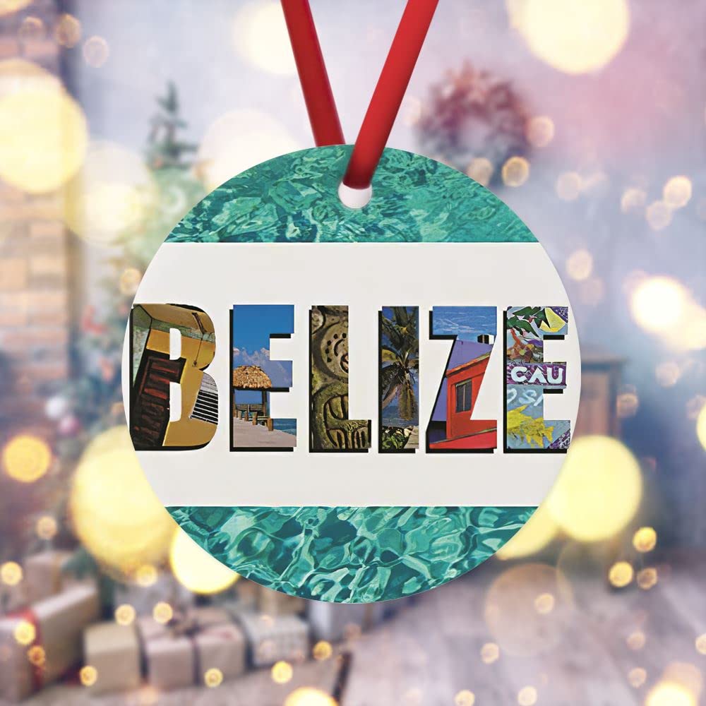ArogGeld Christmas Ceramic Ornaments,Belize Tropical Beach Blue Ocean OrnamentChristmas Tree Decorations and Ornaments Corded Floral Fairy Tale for Pregnancy Announcement