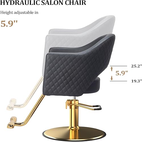 Miniatura 8 de OmySalon Sillas de peluquería para peluquería silla de estilo negro dorado, silla de salón para estilista, Bomba hidráulica resistente, 360