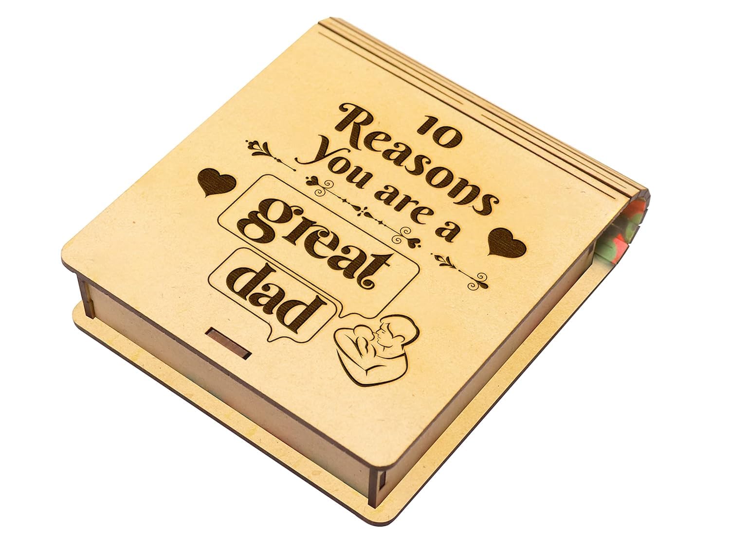 GIFTMEBAZAR 10 Reasons You are a Great Dad Wooden Message Box With 10 Small Heart | Birthday Gift For Dad | Fathers Day Gift | Express Your Love For Dad